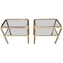 Pair of Italian Brass Side Tables with Smoked Glass Shelves