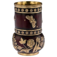 Antique 20th Century Imperial Russian Silver-Gilt and Lacquer Vase, Ovchinnikov