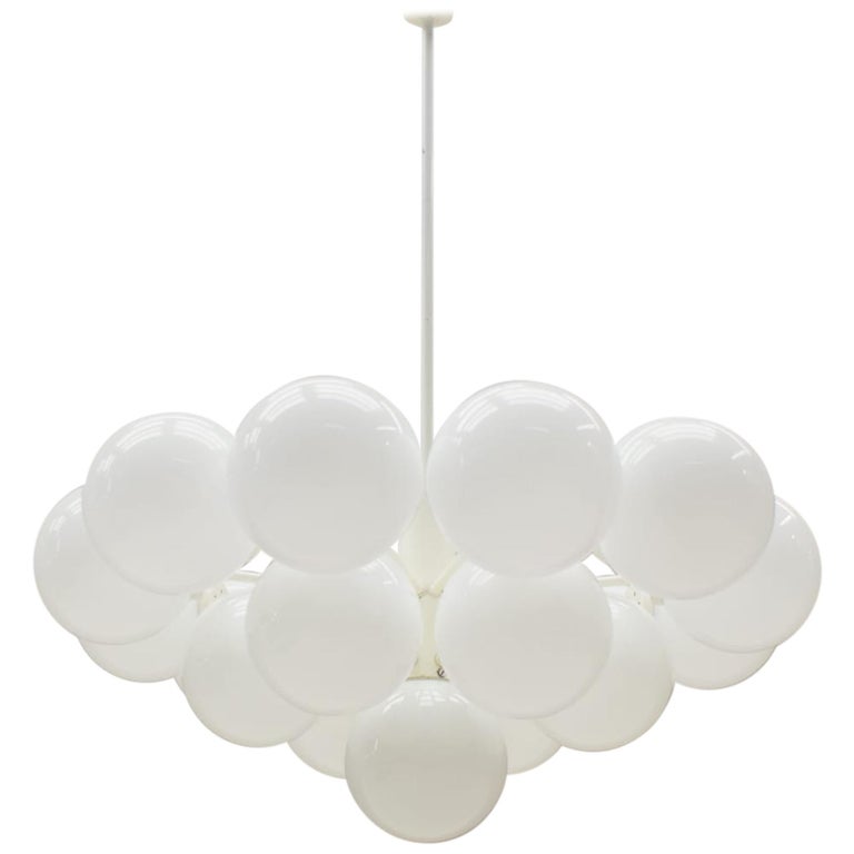 Large 1960s White Cloud Ceiling Lamp With 20 Opaline Glass Globes Large 1960s White Cloud Ceiling Lamp With 20 Opaline Glass Globes For