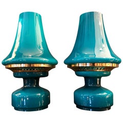 Pair of Hans-Agne Jakobsson Turquoise Glass Lamps