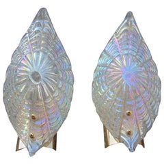 Pair of Sconces Murano Glass Rainbow with Luster Brass Gold Parts 1970s Italian