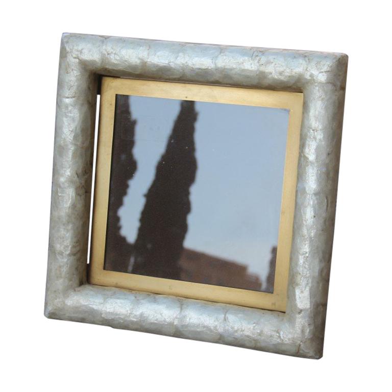 Paolo Traversi Photo Frame Mother of Pearl with Brass Design Gold Italian, 1970 For Sale