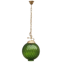 Venini Green Ball Chandelier Italian Midcentury Design 1960s Murano Glass Round