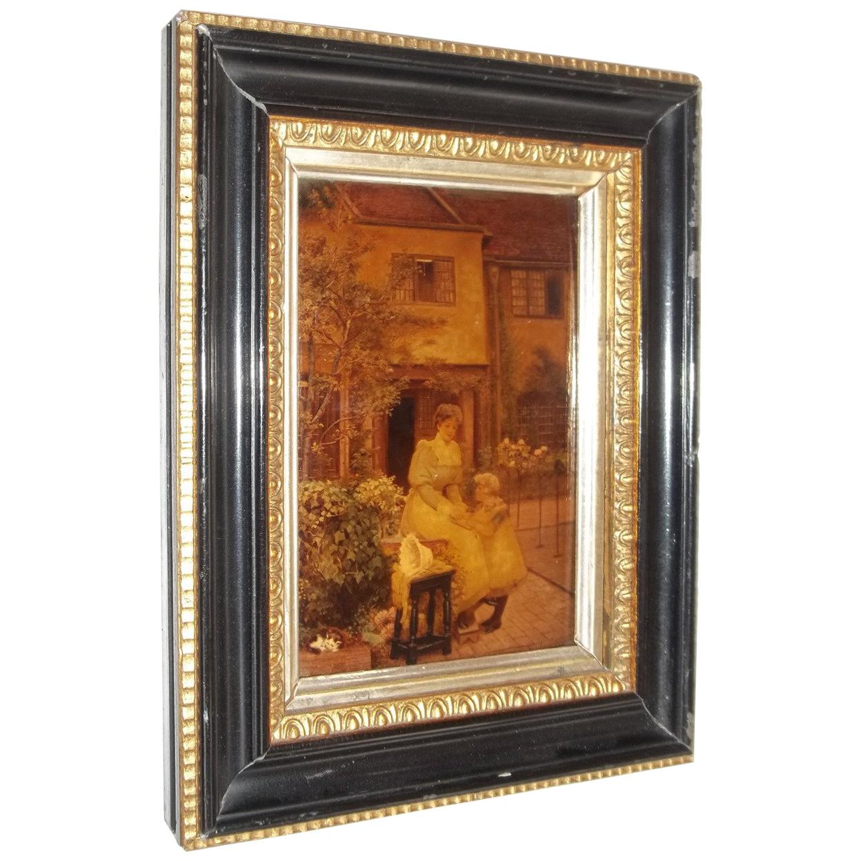 Victorian Crystoleum Picture of Mother and Child in Original Frame, circa 1890 For Sale