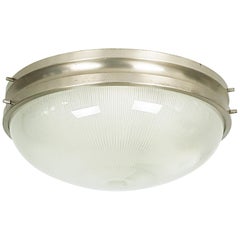 Glass & Nickeled Brass Round Ceiling or Wall 1960s Lamp by S. Mazza for Artemide