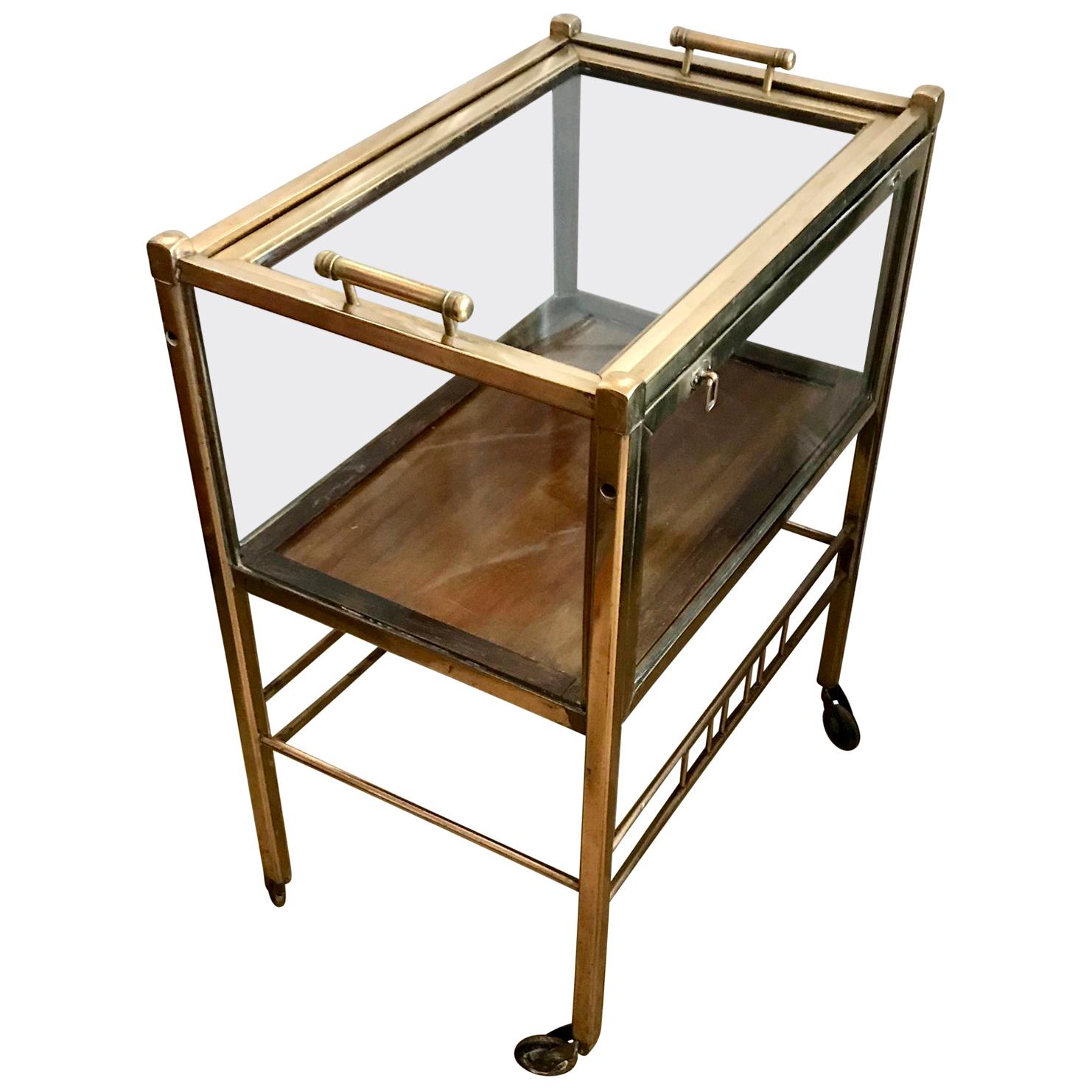 Art Deco Brass and Wood Bar Cart Trolley by Ernst Rockhausen, Germany, 1920s