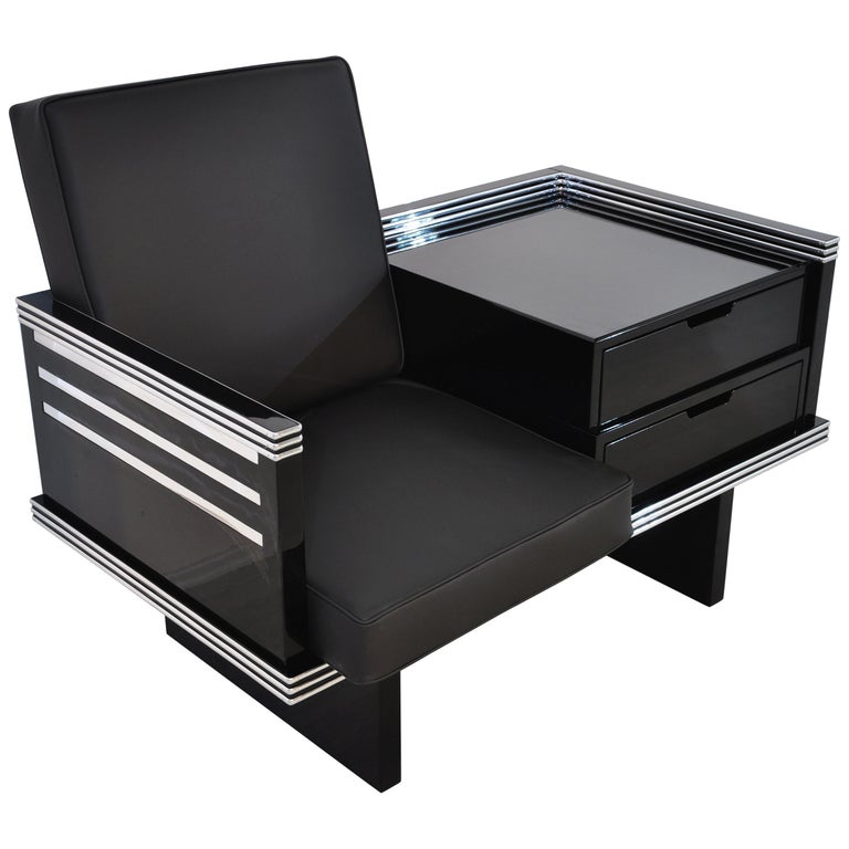 Pair of Art Deco Design Armchairs with Chromebars and Drawers 1