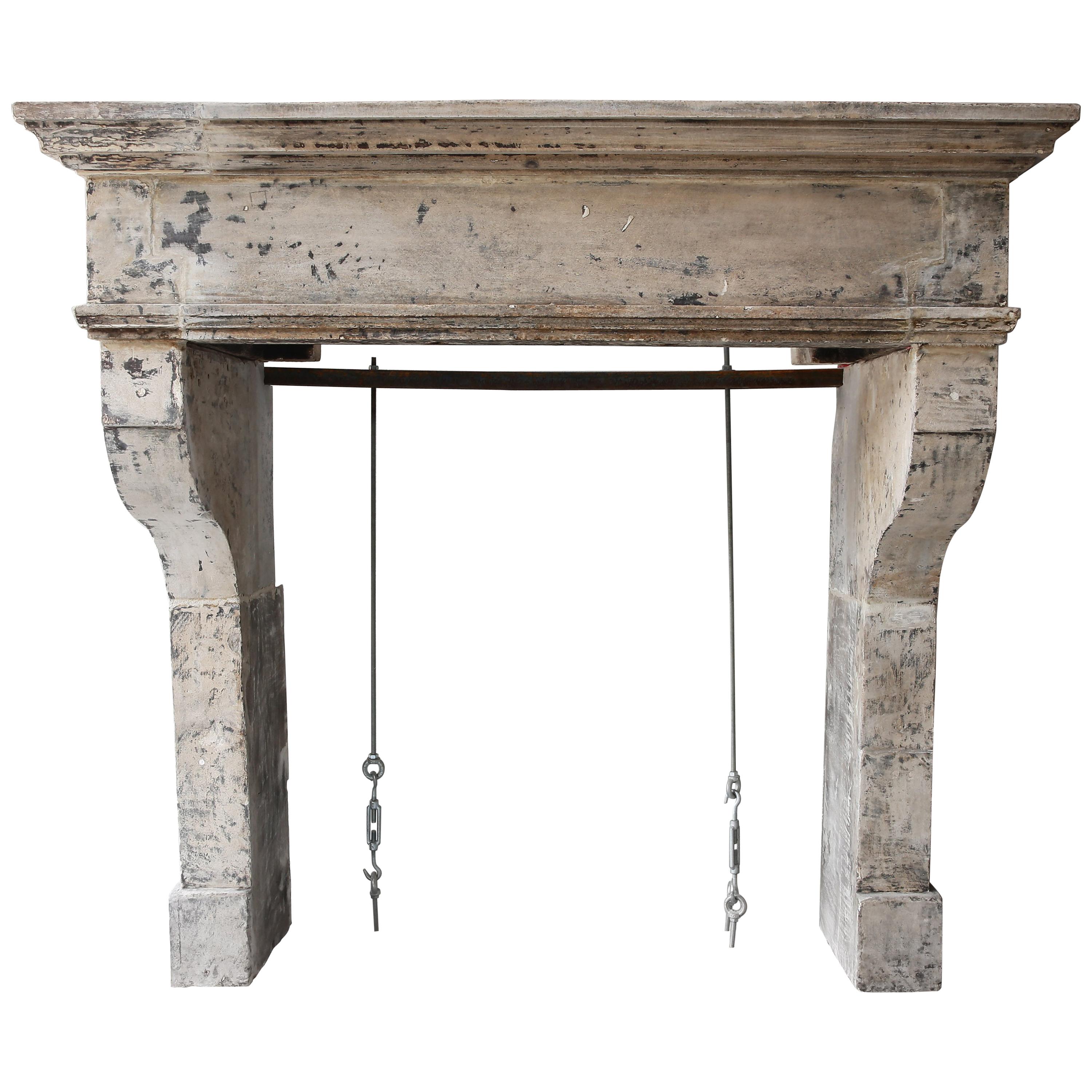 Antique Mantelpiece from the 19th Century, French Limestone, Campagnarde Style