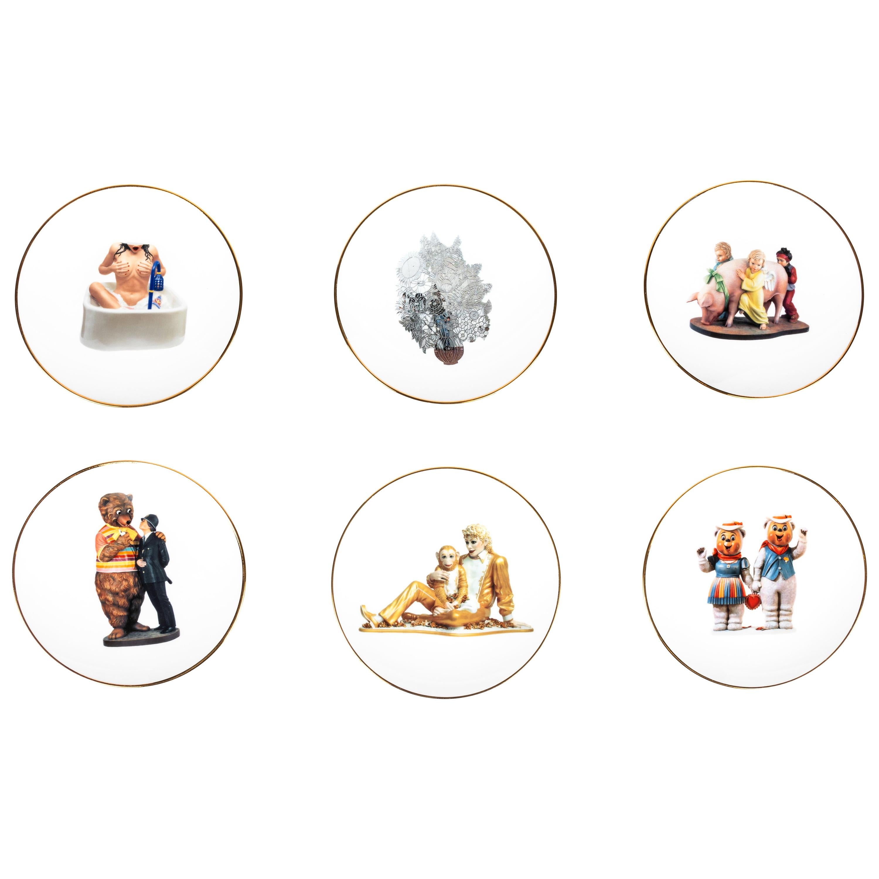 Set of Six Jeff Koons for Bernardaud Banality Series Porcelain Dessert Plates