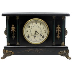 Vintage Early 20th Century American Ebonized Mantle Clock