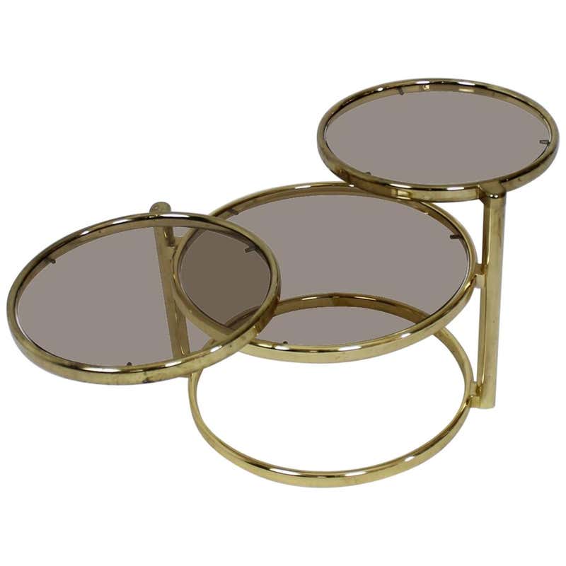 Midcentury Brass Plated 3-Tier Swivel Coffee Table style of Milo ...