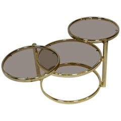 Midcentury Brass Plated 3-Tier Swivel Coffee Table style of Milo Baughman