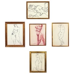 Selection of Figural Drawings in Vintage Gilt Frames