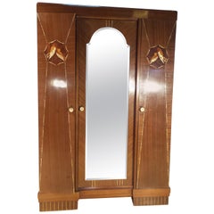 Art Deco French Mahogany Double Mirrored Wardrobe Inlaid, circa 1930 