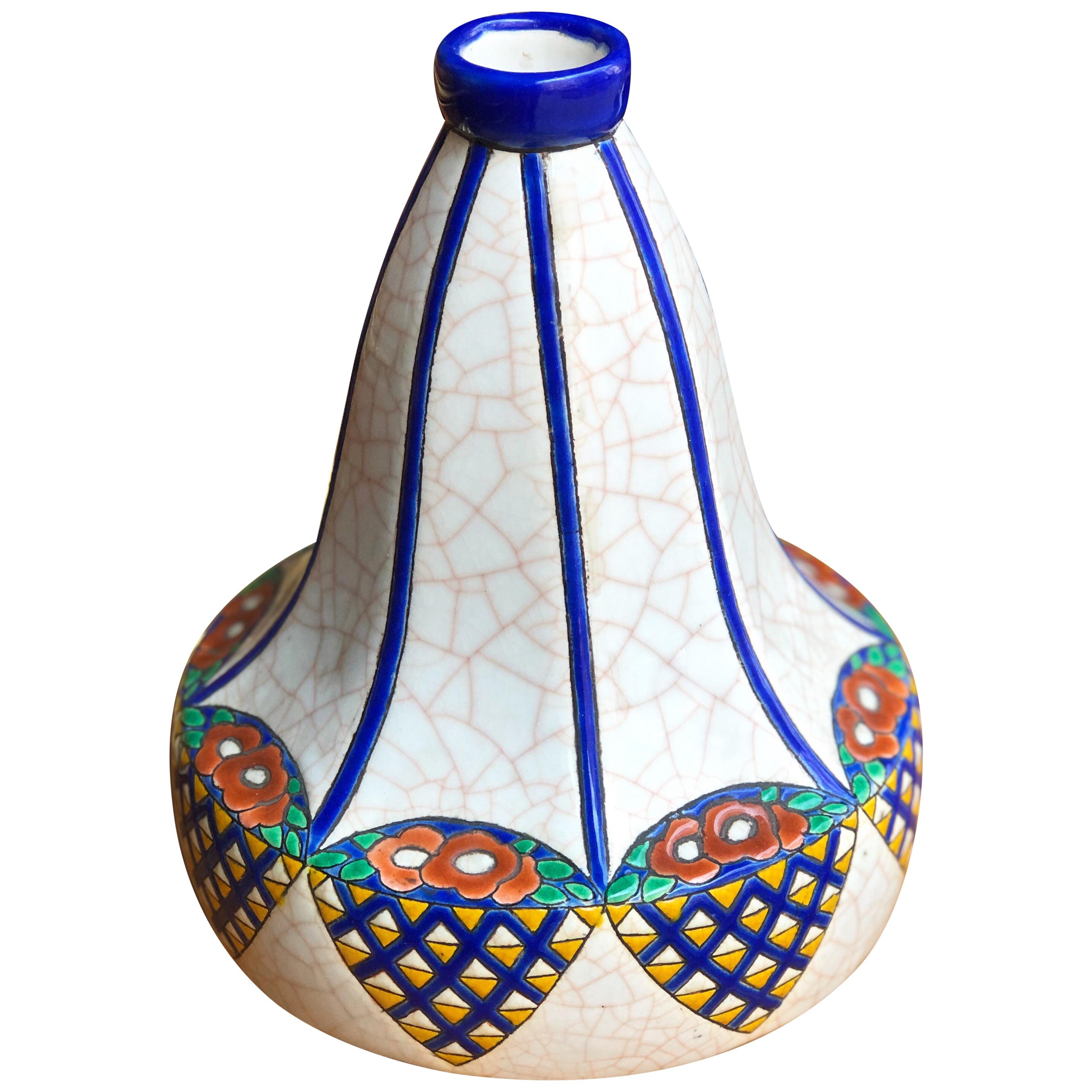 20th Century French Longwy Art Deco Piriform Pottery Vase D 5053 For Sale