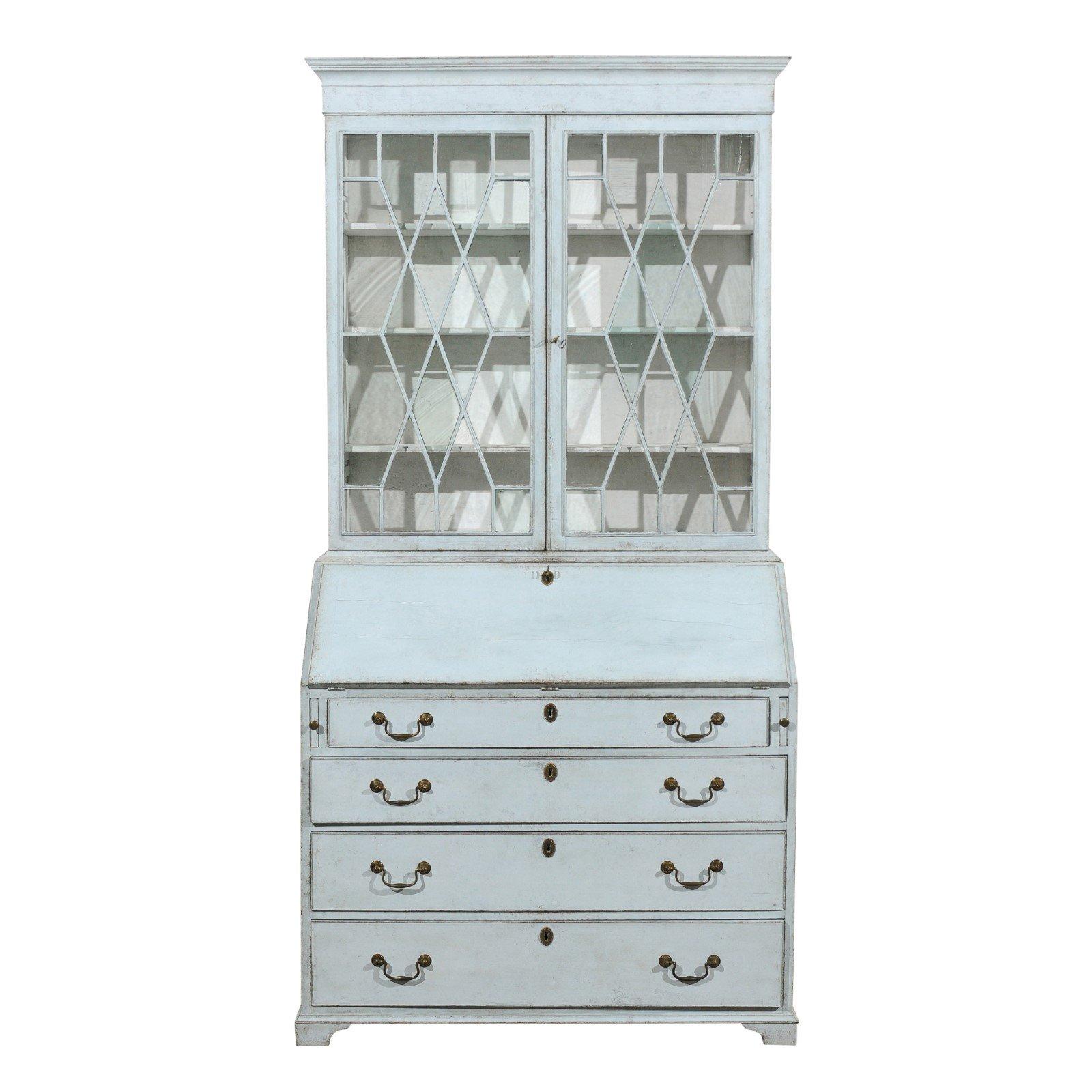 Swedish Gustavian Period Two-Part Painted Secretary with Glass Doors, circa 1790