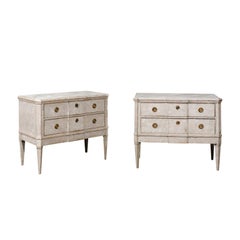 Pair of Swedish Gustavian Style Painted Commodes with Dentil Molding, circa 1870