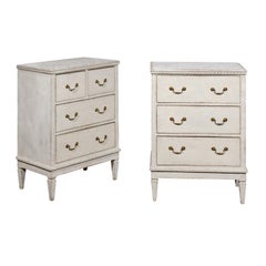 Pair of Swedish Gustavian Painted Chests with Dentil Molding and Marbleized Tops