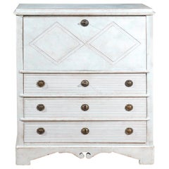 Swedish 1810s Late Gustavian Painted Drop-Front Secretary with Diamond Motifs