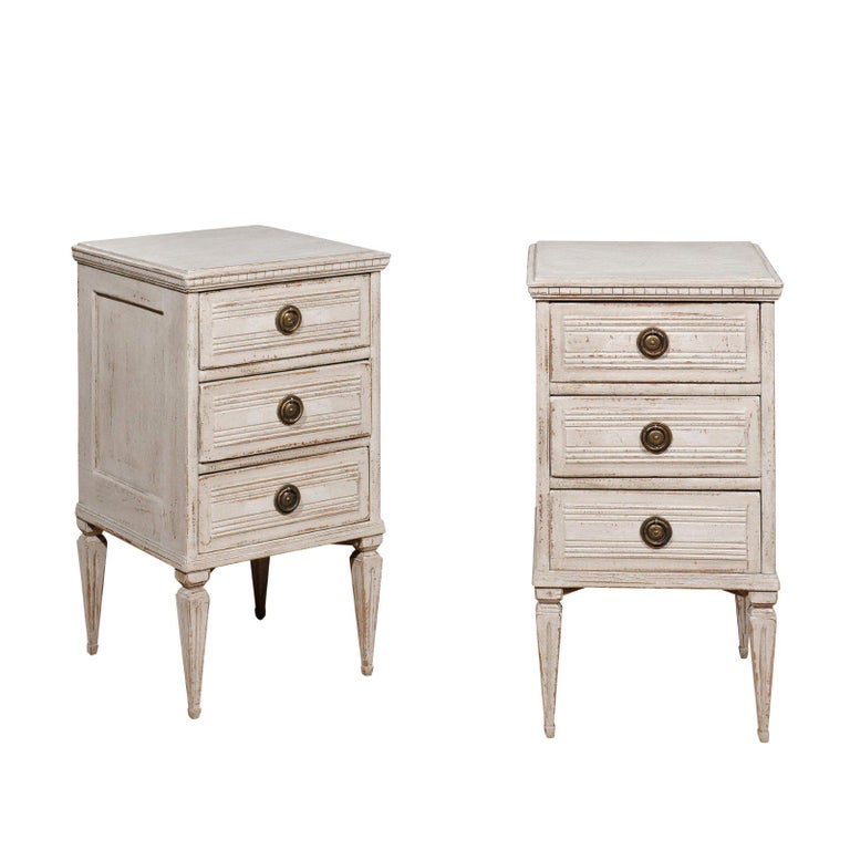 Pair Of Swedish 1890s Gustavian Style Painted Bedside Chests With