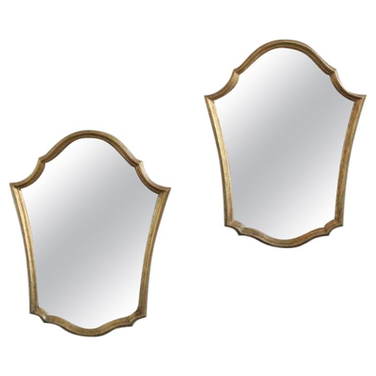 Pair of French Mid 20th Century Gilt Shield Form Mirrors