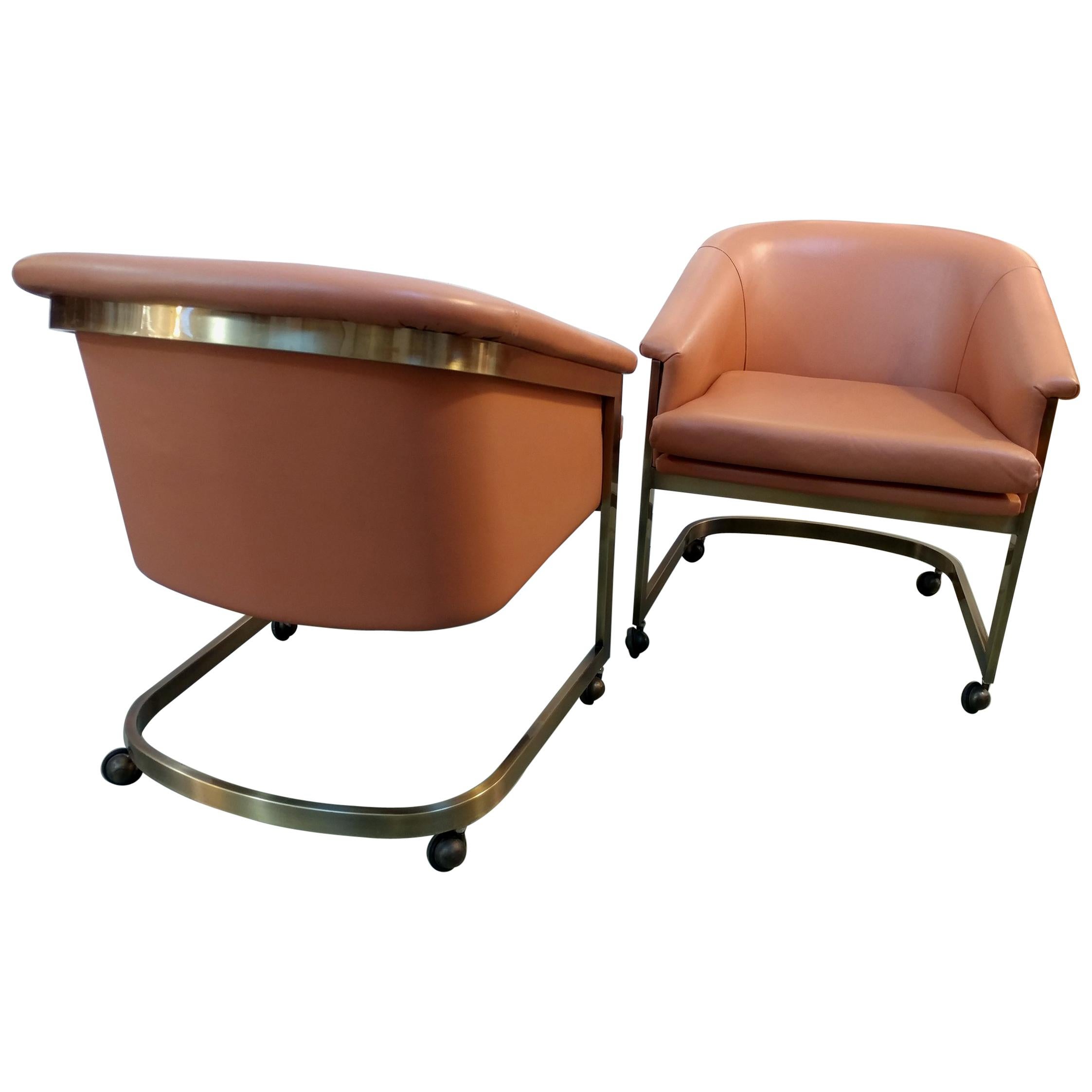 Pair of Milo Baughman for DIA Bronze Plated Leather Chairs, Offered by La Porte For Sale