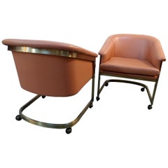 Pair of Milo Baughman for DIA Bronze Plated Leather Chairs, Offered by La Porte