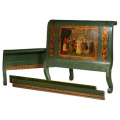 19th Century Hand Painted Dark Green Bed Frame in Renaissance Style