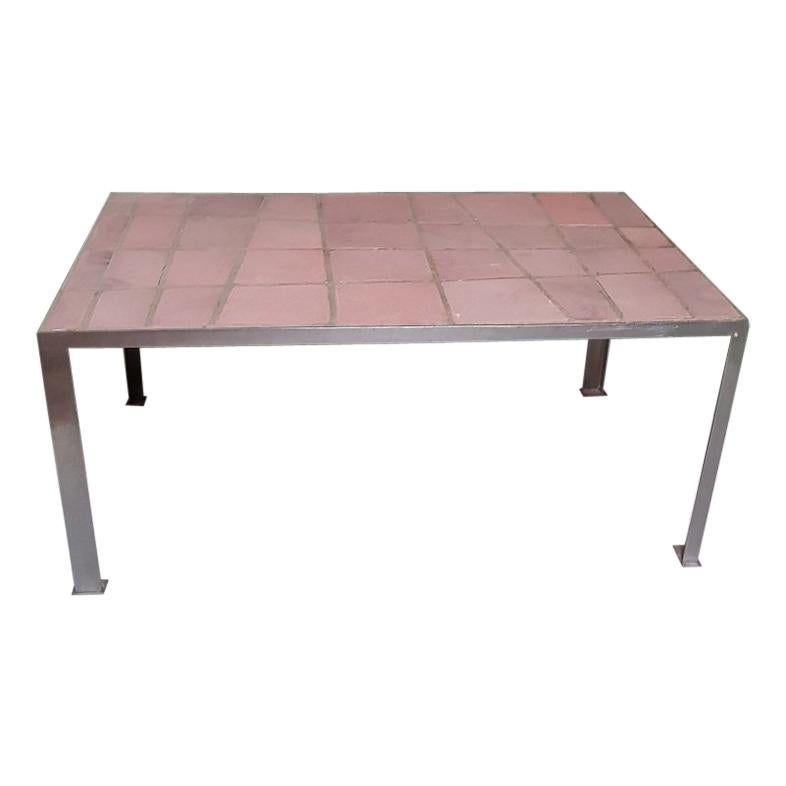 Vintage Mid-Century Modern Coffee Table with RVS frame and Ceramic Tiles For Sale
