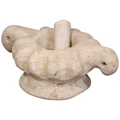 19th Century Turkish Hand Carved Stone Mortar with Matching Pestle