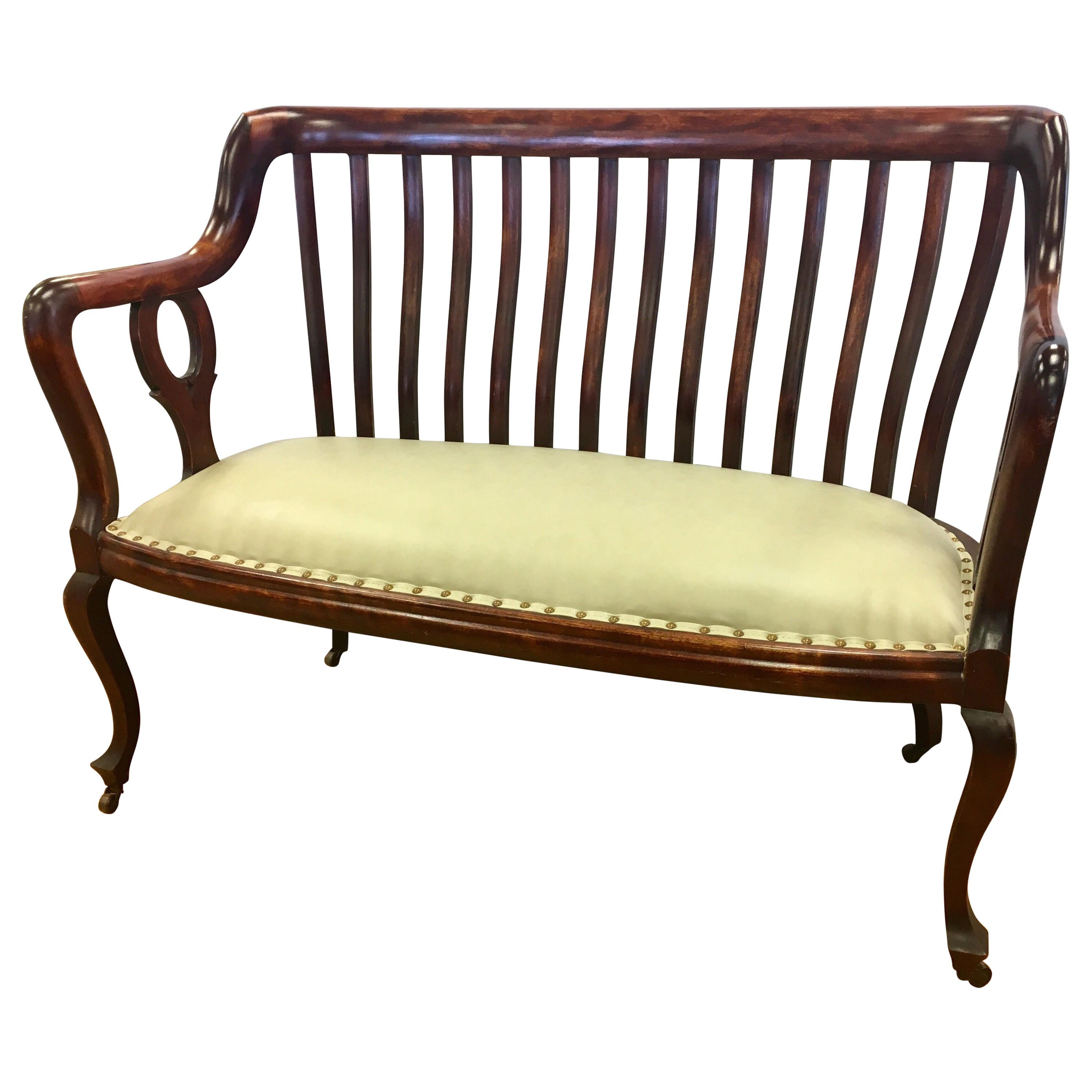 English Mahogany Settee Bench Fully Restored with New Upholstery Made in England