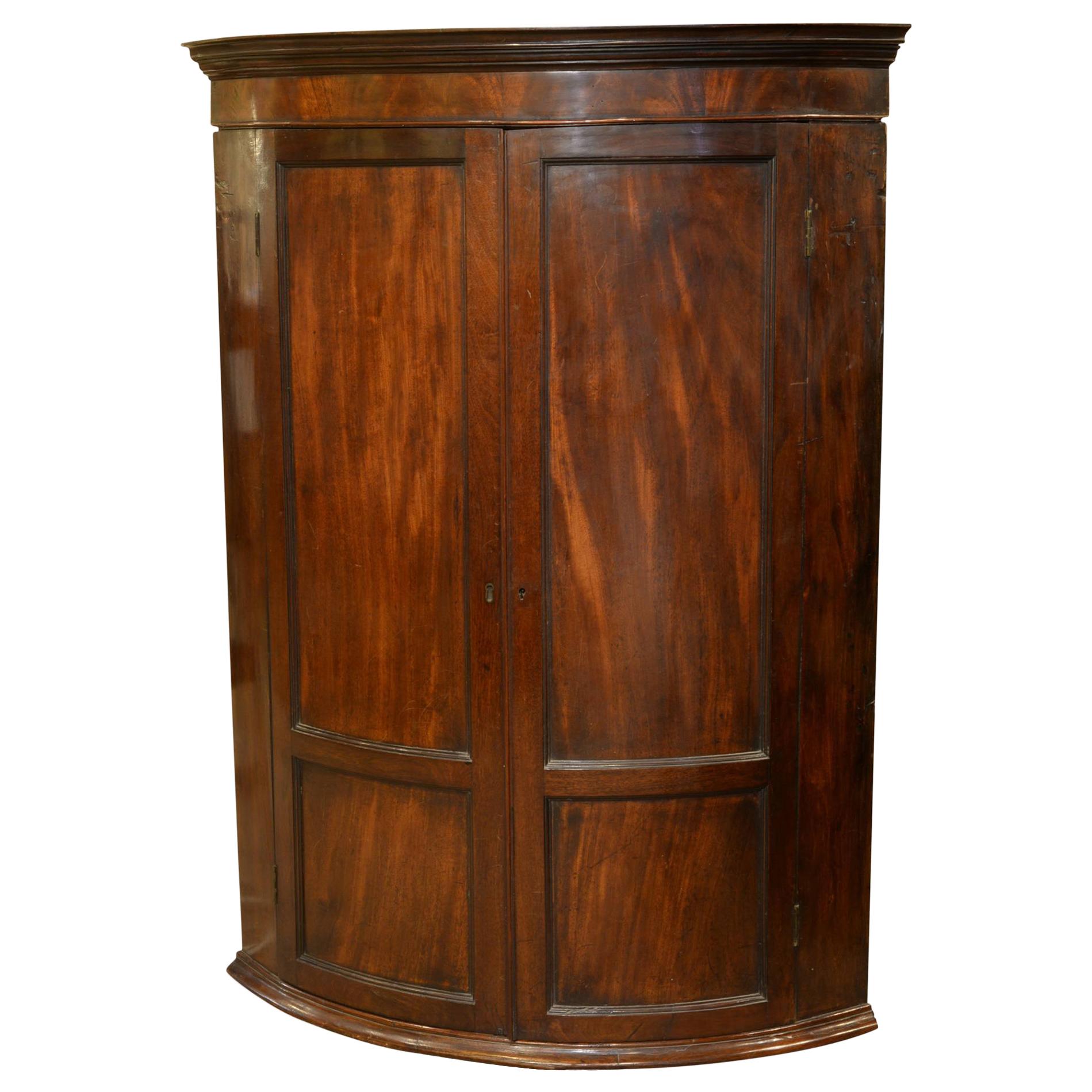 George III Bow Fronted Corner Cupboard For Sale
