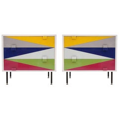 L.A. Studio Modern Solid Wood and Colored Glass Pair of Italian Nightstands