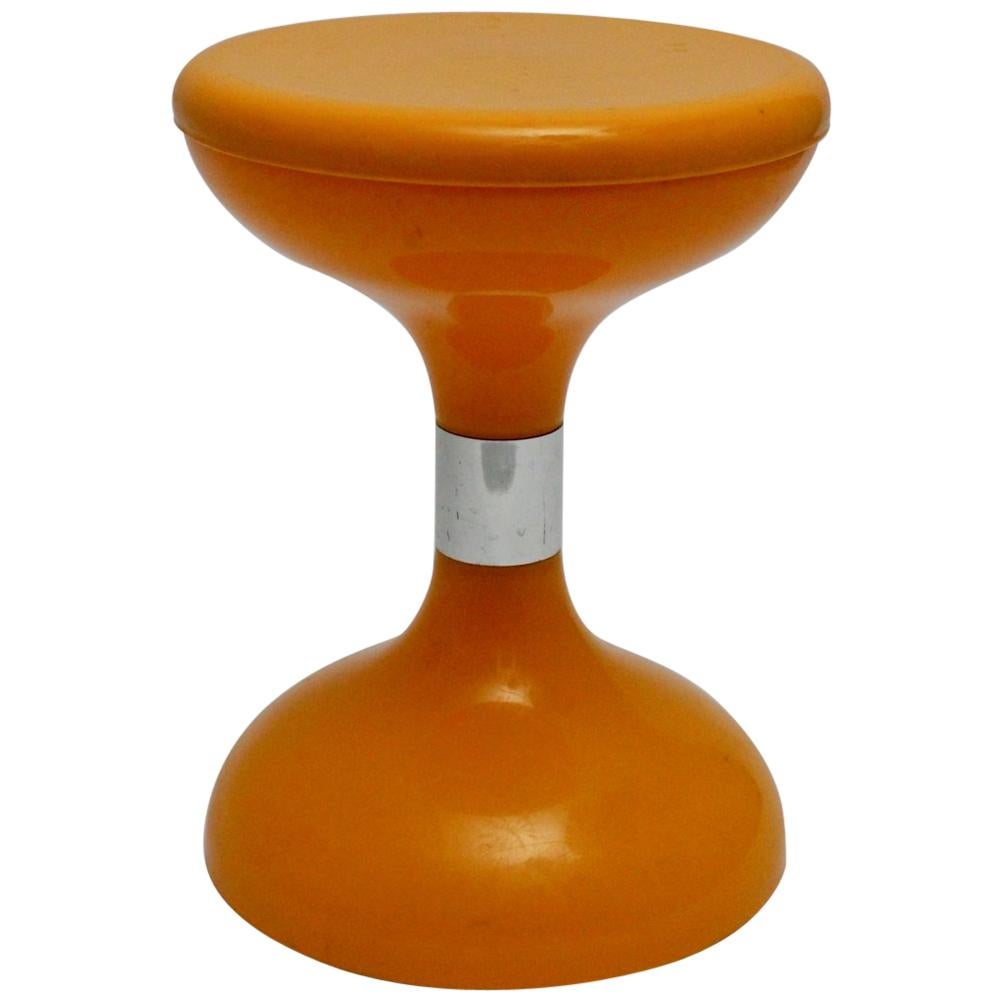 Space Age Orange Plastic Vintage Stool Sgabello Americano, Italy, 1970s For Sale