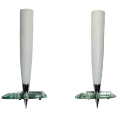 Vintage Pair of Max Ingrand Italian Satined Glass Sconces by Fontana Arte, 1950s