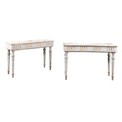 Pair of French Painted Neoclassical Style 1850s Console Tables with Fluting