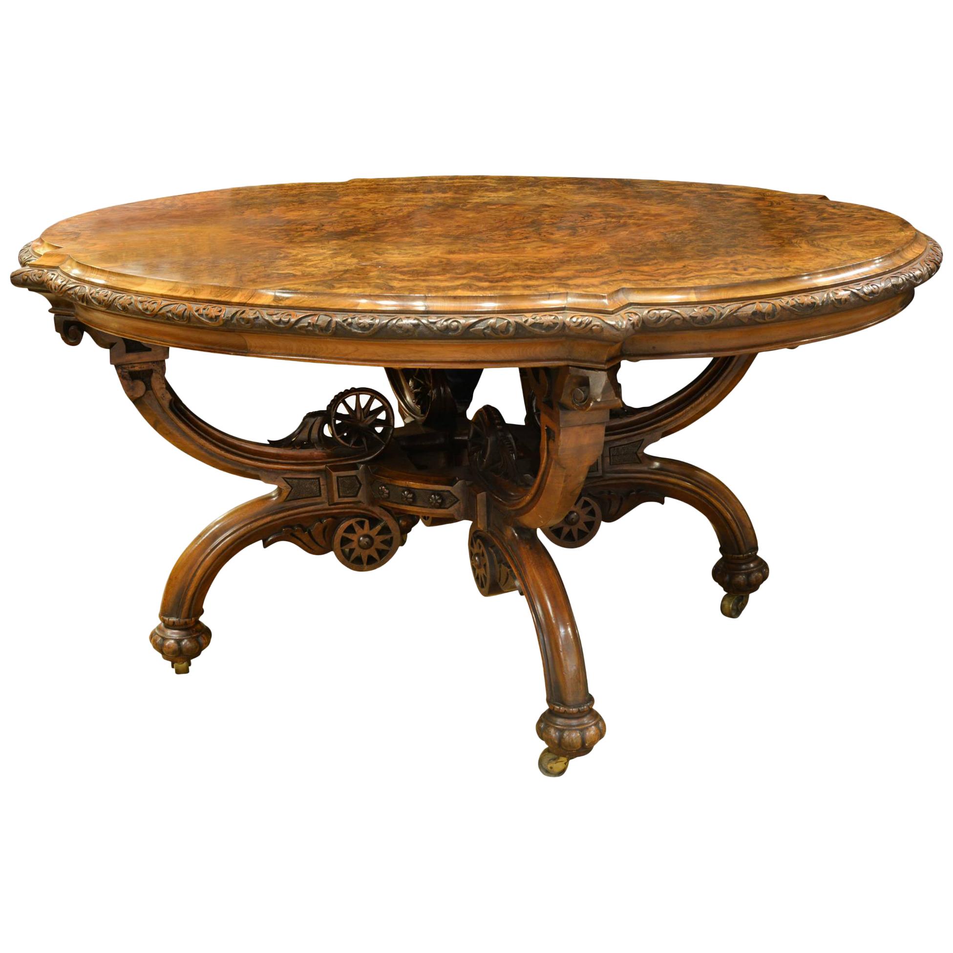 Walnut and Burr Walnut Centre Table For Sale