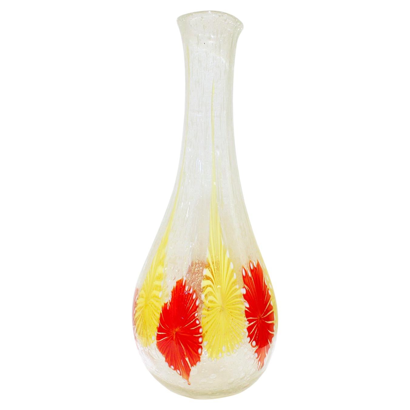 A.V.E.M. Large Hand Blown Glass with Red and Yellow Murrhines, 1950s