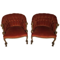 Glamours Pair of Italian Tufted Barrel Back Rope and Tassel Chairs