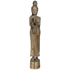 Large Hand Carved Wood Antique Quan Yin Statue
