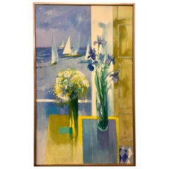 Signed Paul Zimmerman Original Oil Painting Still Life Amethyst Iris and the Sea