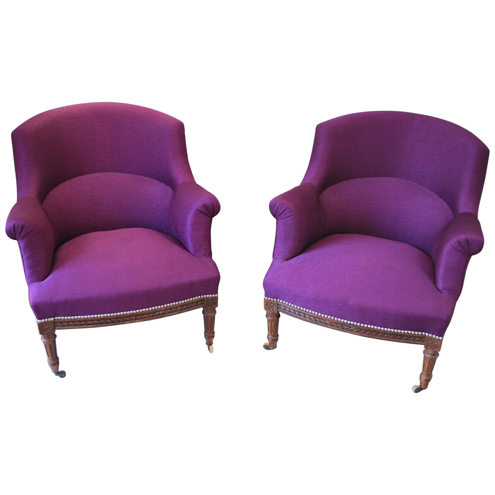 Pair of Upholstered Fauteuil Armchairs /Tub Chairs For Sale