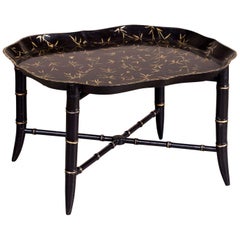 Antique English Gilded Papier Mâché Tray Table, Scallop Profile, circa 1885
