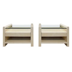 Pair of Bedside Tables in Lacquered Tesselated Bone, 1970s