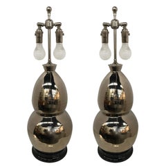 Pair of Signed Christopher Spitzmiller Coveted Table Lamps Modern Double Gourd