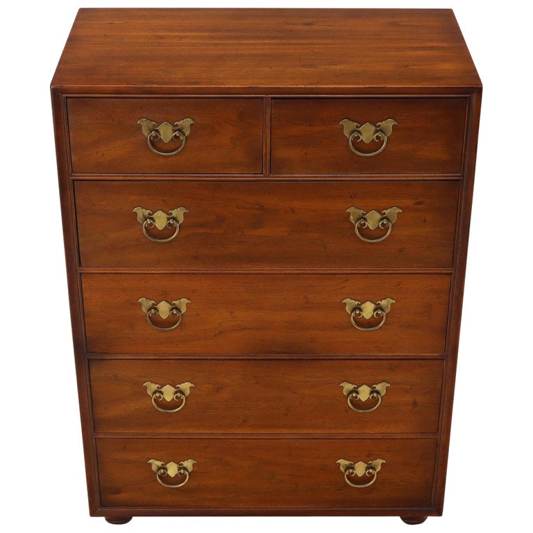 Mid Century Modern High Chest Dresser By Henredon Brass Horse Shoe