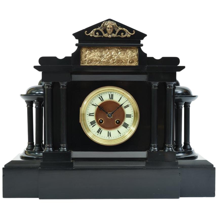 Antique Black Slate Classic Mantel or Desk Clock