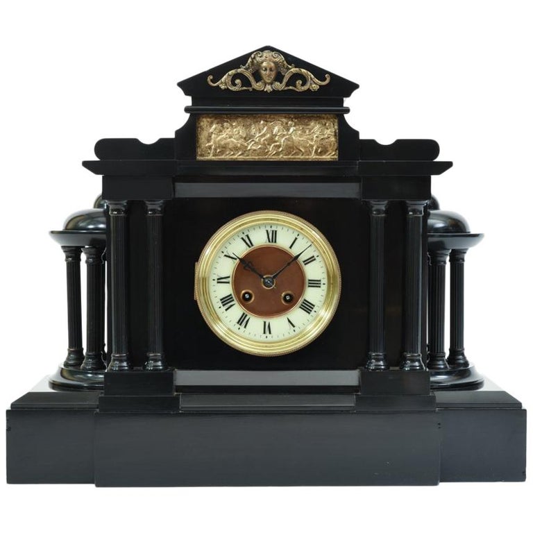 Antique Black Slate Classic Mantel Or Desk Clock At 1stdibs Antique Black Slate Mantel Clocks
