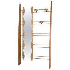 Retro Cherry Veneer Entryway Coat Rack with Mirror, Italy