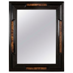 Dutch Baroque Style Mirror with Ebonized Frame and Faux Tortoise Panels